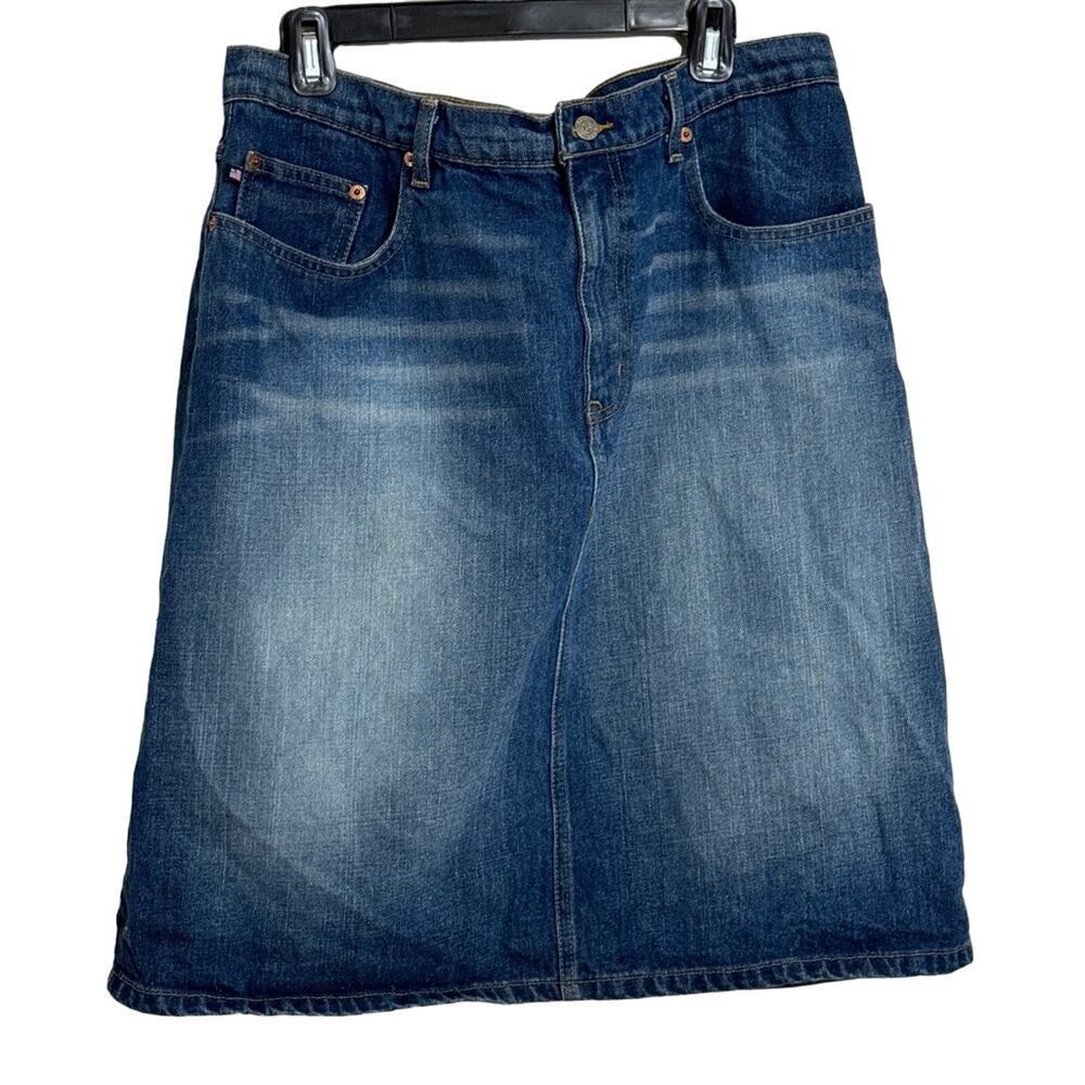 Ralph Lauren Polo Jeans Vintage Y2K Denim Knee Length Skirt Size 14